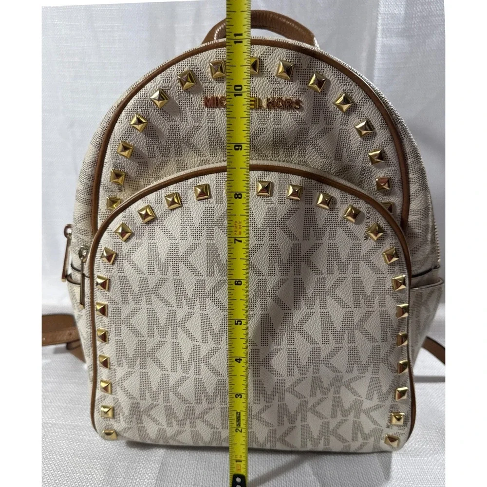 Michael Kors Abbey Medium Studded Backpack Vanilla MK Signature Logo Bag